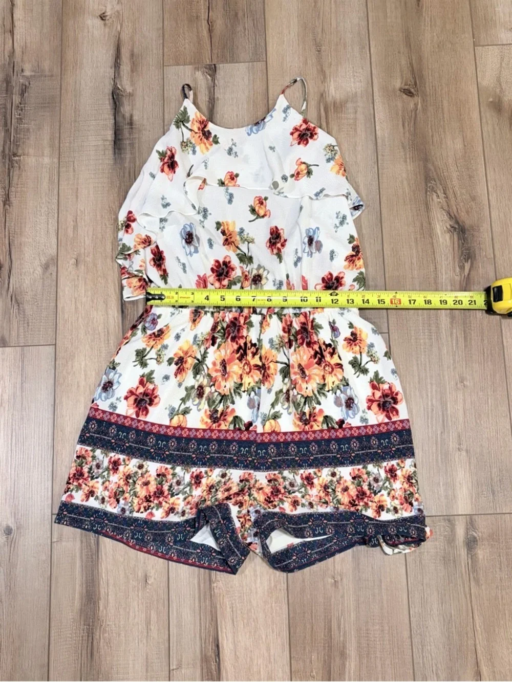 Blue Rain Floral Ruffle Romper Boho Cottagecore Tie Back Prairie Girl Summer M